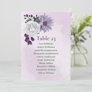 Romantic purple white greenery seating chart card