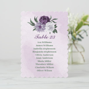 Romantic purple white greenery seating chart card
