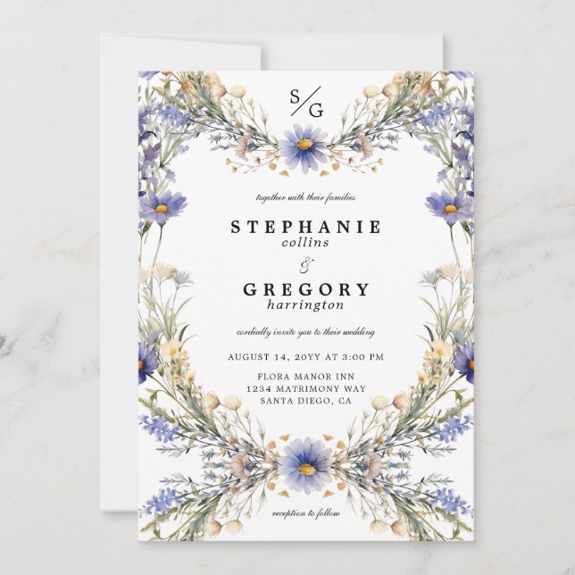 Romantic Purple Wildflower Wedding Invitation (Front)