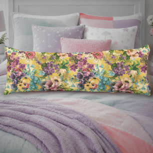 Romantic Purple Yellow Vintage Floral Pattern Body Cushion