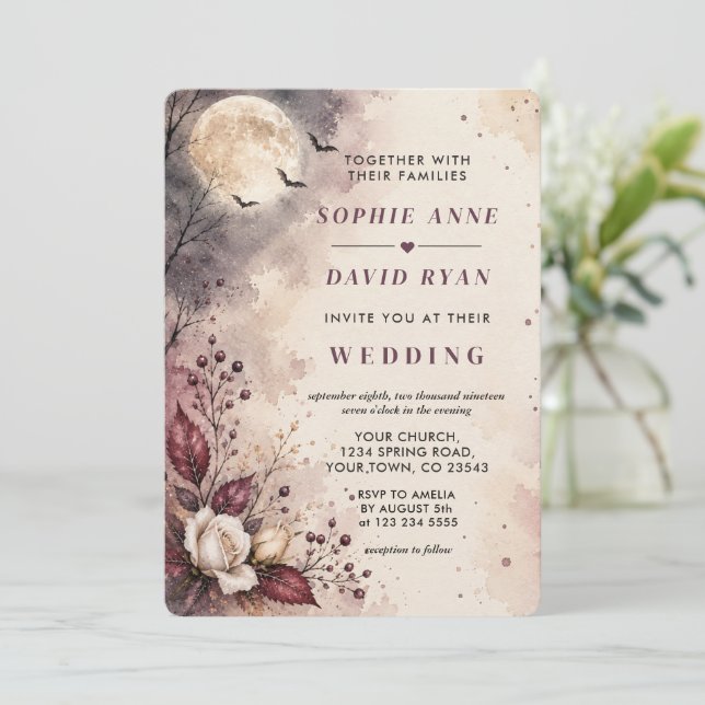 Romantic QR code Halloween Wedding  Invitation (Standing Front)