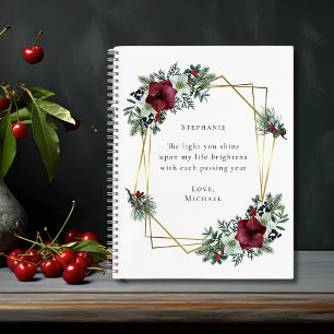 Romantic Quote Burgundy Christmas Floral Notebook