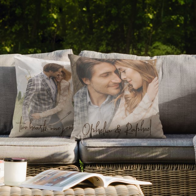 Romantic Quote Names Photo Both Sides Couple Cushion (Front and back view)