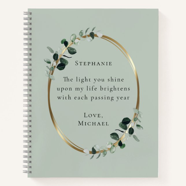 Romantic Quote Personalised Eucalyptus Notebook (Front)
