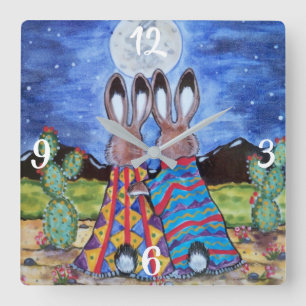 Romantic Rabbit Moon Southwest Clock Jackrabbit