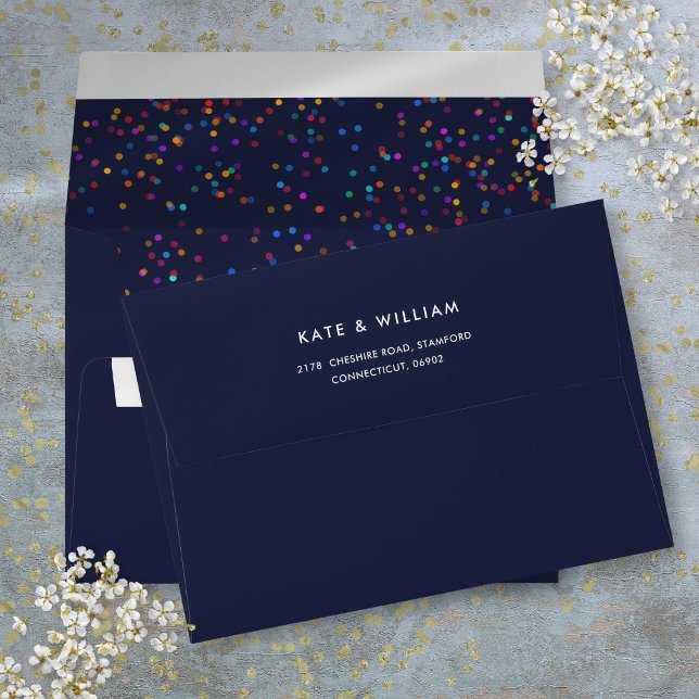 Romantic Rainbow Confetti Navy Blue Return Address Envelope (Romantic Rainbow Confetti Navy Blue Return Address Envelope)