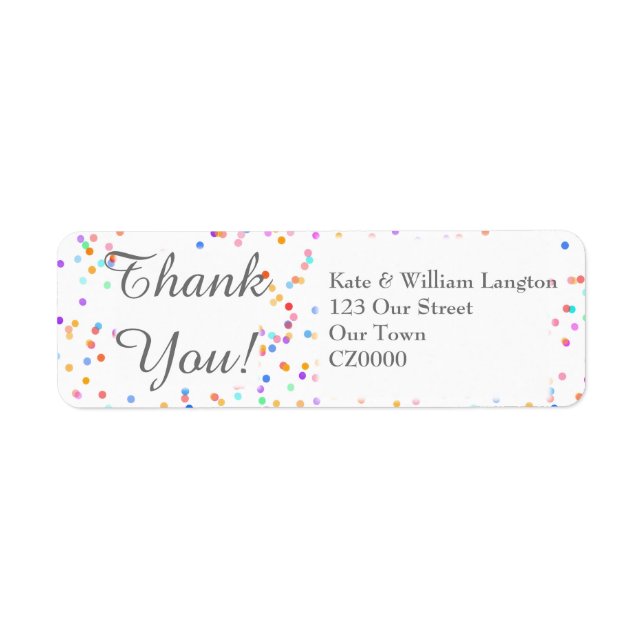 Romantic Rainbow Confetti Script Thank You Return Address Label (Front)