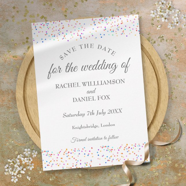 Romantic Rainbow Confetti Wedding Save The Date (Romantic Rainbow Confetti Wedding Save The Date)