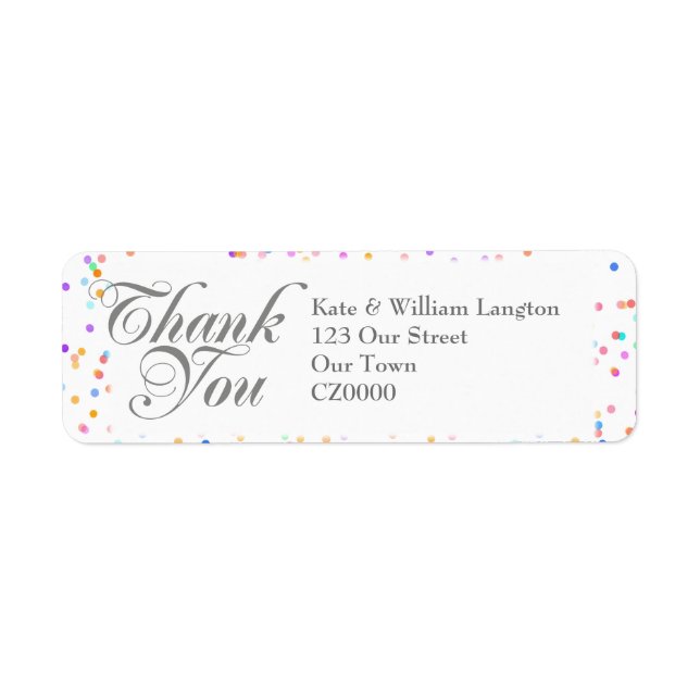 Romantic Rainbow Confetti Wedding Thank You Return Address Label (Front)