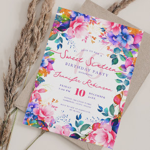 Romantic Rainbow Garden Floral Sweet 16 Party Invitation