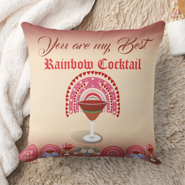 Romantic Rainbow Paradise Cocktail Valentine Heart Cushion (Blanket)