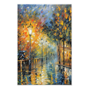 Romantic Rainy Evening Street Scene Impressionist Photo Print