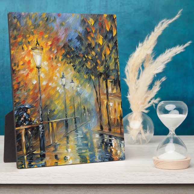 Romantic Rainy Evening Street Scene Impressionist  Plaque (Side)