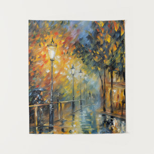 Romantic Rainy Evening Street Scene Impressionist  Tapestry
