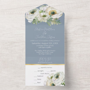 Romantic Ranunculus on Dusty Blue All In One Invitation