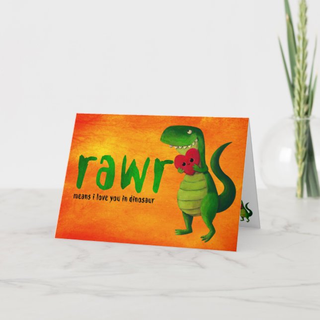 Romantic RAWR T-rex Dinosaur Card (Front)
