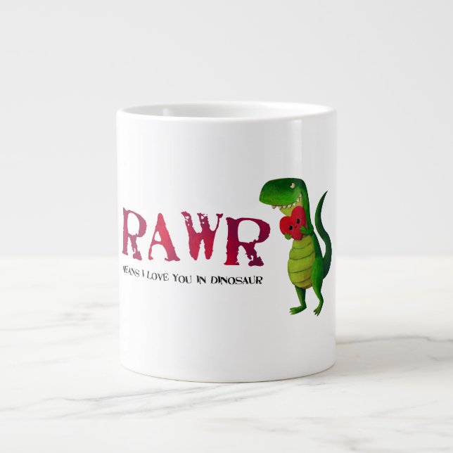 Romantic RAWR T-rex Dinosaur Large Coffee Mug (Front)