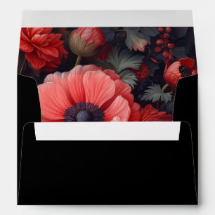 Romantic Red and Black Floral Wedding  Envelope