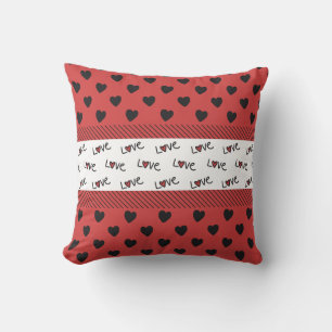 Romantic Red and Black Heart Pattern Cushion