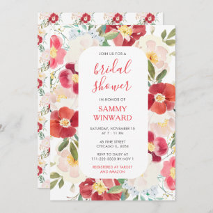 Romantic Red and Cream Flowers Bridal Shower Invitation