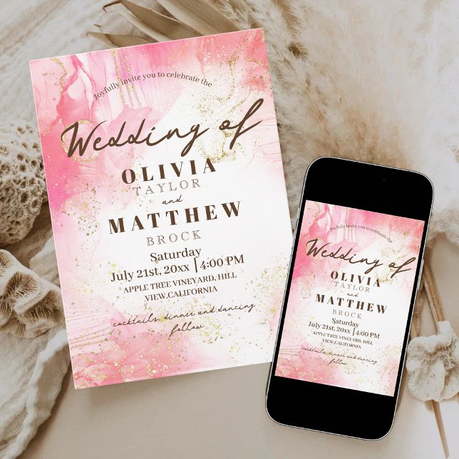 Romantic Red and Gold Watercolor Modern Wedding  Invitation (Creator Uploaded)