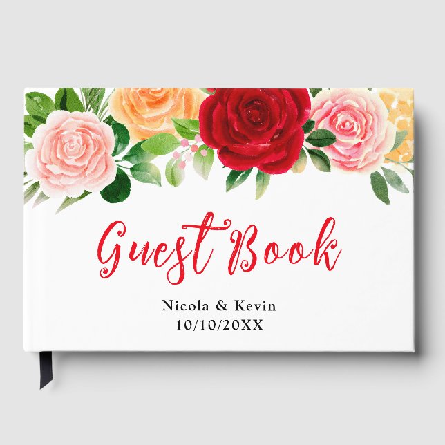 Romantic Red and Orange Roses Guest Book (Front)