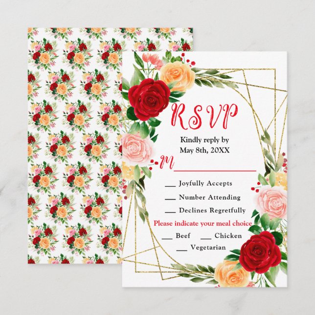 Romantic Red and Orange Roses RSVP Card (Front/Back)