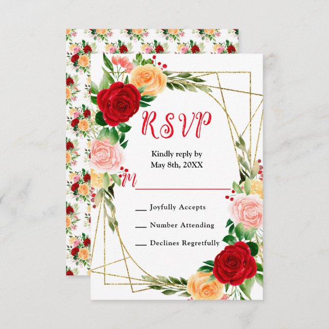 Romantic Red and Orange Roses RSVP Card (Front/Back)