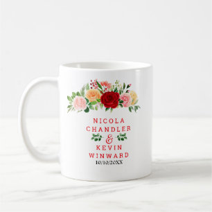 Romantic Red and Orange Roses Wedding Coffee Mug