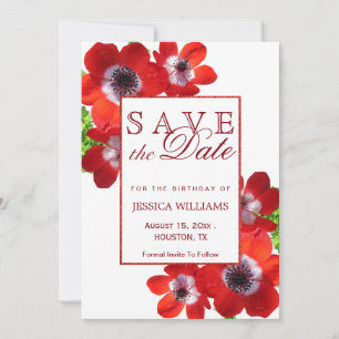 Romantic Red Anemone Floral Birthday Save The Date