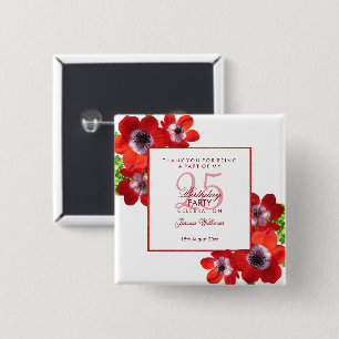 Romantic Red Anemones Floral 25th Birthday 15 Cm Square Badge