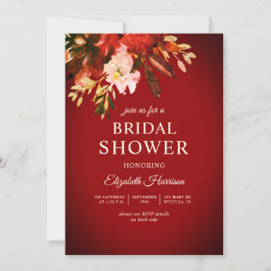 Romantic Red Autumn Floral Bridal Shower Invitation