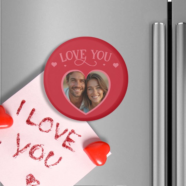 Romantic Red Background with Custom Photo Magnet (Romantic Red Background with Custom Photo Magnet)