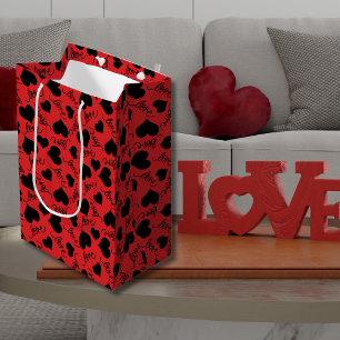 Romantic Red & Black Heart Valentine's Medium Gift Bag