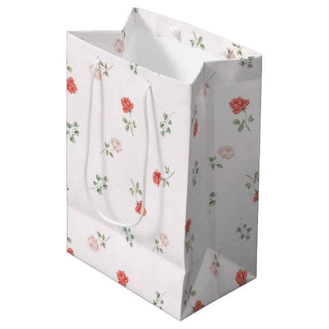 Romantic Red Blush Pink Roses Love Medium Gift Bag (Front Angled)