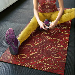 Romantic Red Bold Damask Paisley Bold Floral  Yoga Mat
