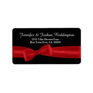 Romantic Red Bow on Black Background White Text Label