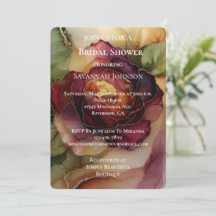 Romantic Red Burgundy Rose Floral Bridal Shower Invitation