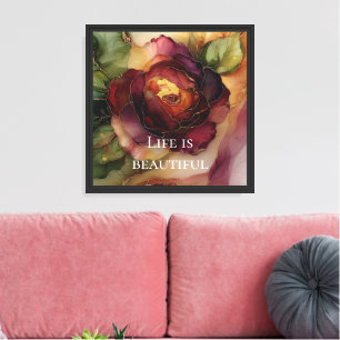 Romantic Red Burgundy Rose Gold Floral Canvas Print