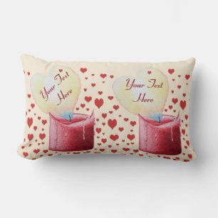 romantic red candle and heart shaped burning flame lumbar cushion