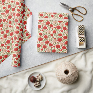 Romantic Red Carnation Floral Wrapping Paper