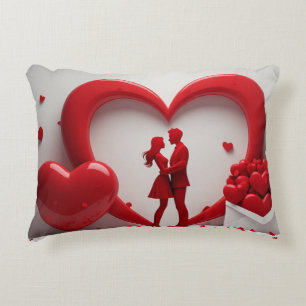 Romantic Red Couple Embracing Inside Heart Decorative Cushion