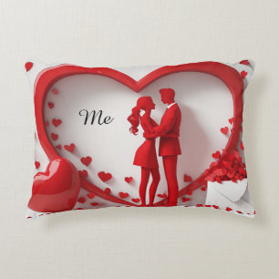 Romantic Red Couple Embracing Inside Heart Decorative Cushion
