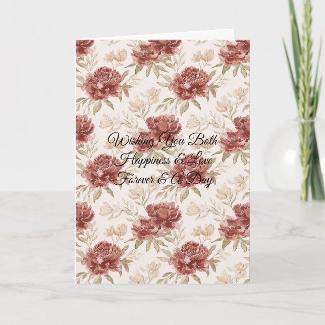 Romantic Red Cream Floral Wedding Card (Front)