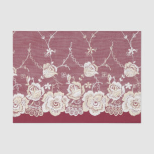 Romantic Red Cream White Lace Floral Wedding Tissue Paper