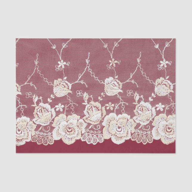 Romantic Red Cream White Lace Floral Wedding Tissue Paper (Front)