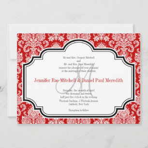 Romantic Red Damask Black White Wedding Invites