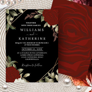 Romantic red Deep colour rose Floral Winter weddin Invitation