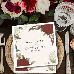 Romantic red Deep colour rose Floral Winter weddin Napkin