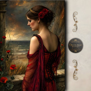 Romantic Red Dress Coastal Decoupage Tissue Paper